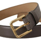 Dolce & Gabbana Gray Calfskin Leather Gold Metal Logo Buckle Belt