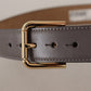 Dolce & Gabbana Gray Calfskin Leather Gold Metal Logo Buckle Belt