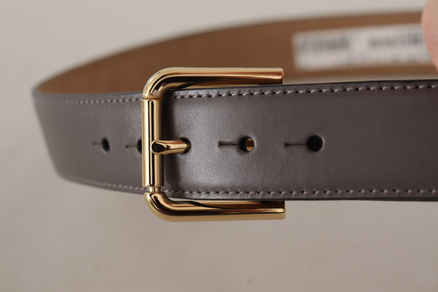 Dolce & Gabbana Gray Calfskin Leather Gold Metal Logo Buckle Belt