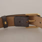 Dolce & Gabbana Gray Calfskin Leather Gold Metal Logo Buckle Belt