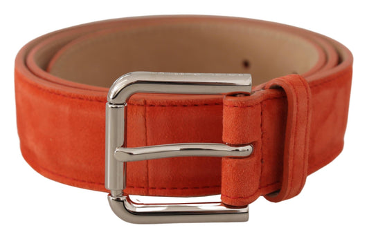 Dolce & Gabbana Orange Leather Suede Silver Logo Metal Buckle Belt