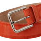 Dolce & Gabbana Orange Leather Suede Silver Logo Metal Buckle Belt