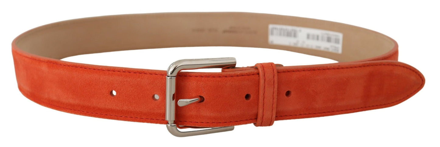 Dolce & Gabbana Orange Leather Suede Silver Logo Metal Buckle Belt