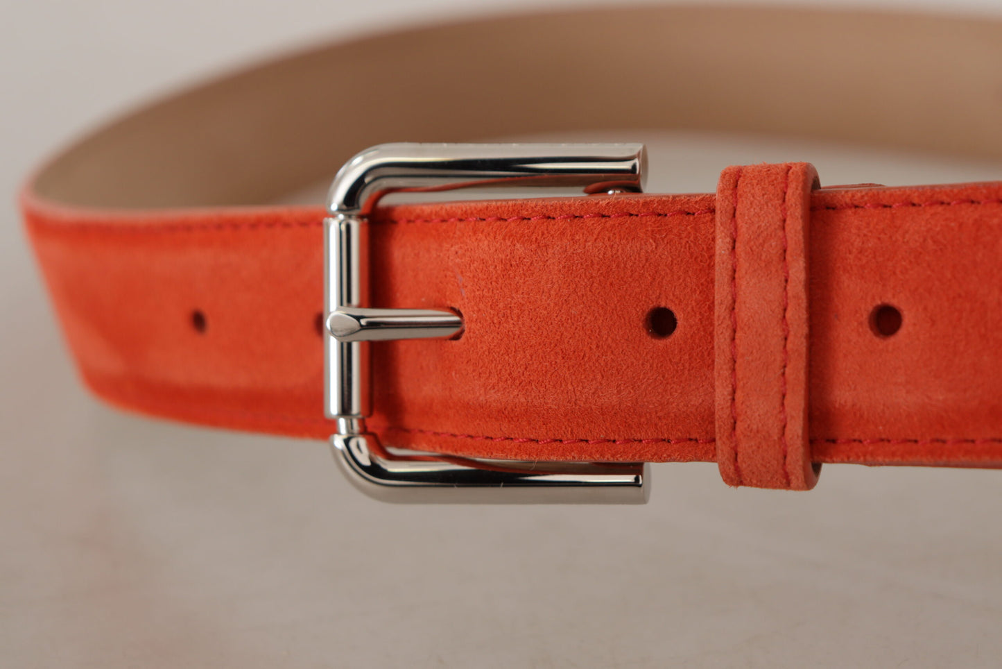 Dolce & Gabbana Orange Leather Suede Silver Logo Metal Buckle Belt