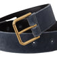 Dolce & Gabbana Navy Blue Velvet Gold Metal Logo Waist Buckle Belt