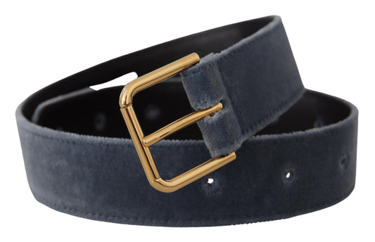 Dolce & Gabbana Navy Blue Velvet Gold Metal Logo Waist Buckle Belt