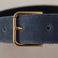 Dolce & Gabbana Navy Blue Velvet Gold Metal Logo Waist Buckle Belt