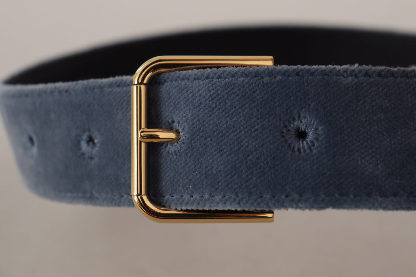 Dolce & Gabbana Navy Blue Velvet Gold Metal Logo Waist Buckle Belt