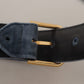 Dolce & Gabbana Navy Blue Velvet Gold Metal Logo Waist Buckle Belt