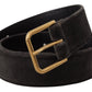 Dolce & Gabbana Brown Velvet Gold Tone Logo Metal Waist Buckle Belt