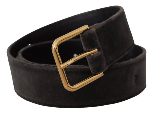 Dolce & Gabbana Brown Velvet Gold Tone Logo Metal Waist Buckle Belt