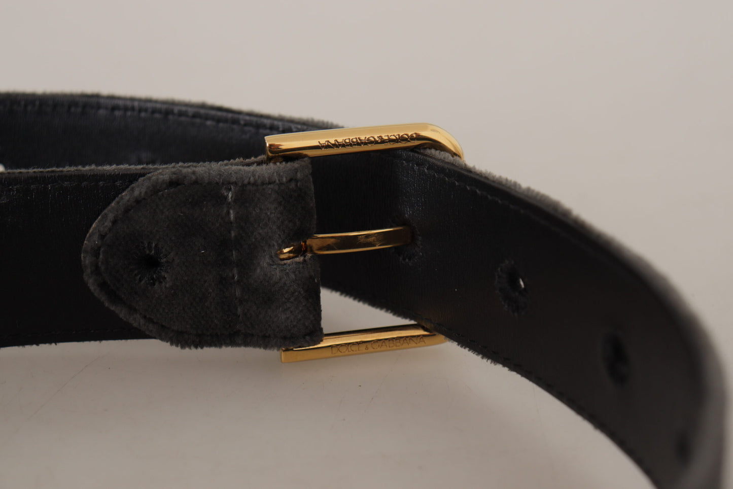 Dolce & Gabbana Brown Velvet Gold Tone Logo Metal Waist Buckle Belt