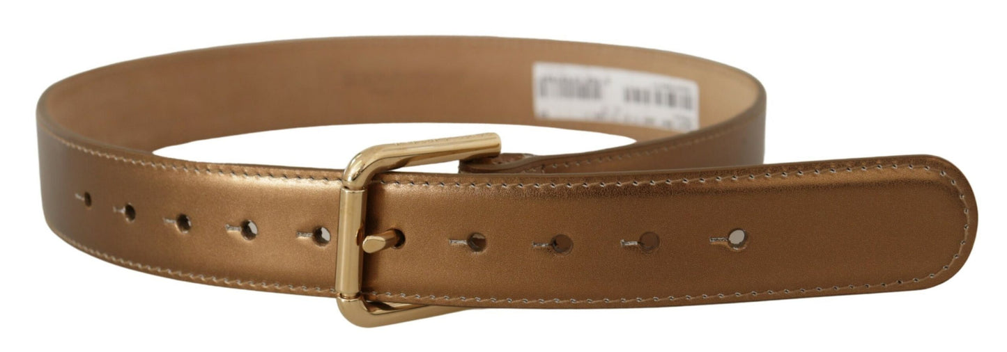 Dolce & Gabbana Bronze Leather Gold Logo Engraved Waist Buckle Belt