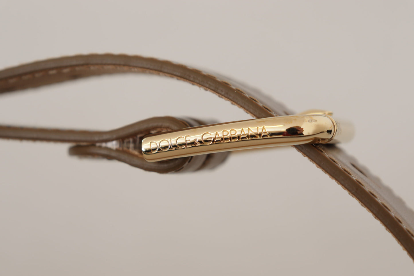 Dolce & Gabbana Bronze Leather Gold Logo Engraved Waist Buckle Belt