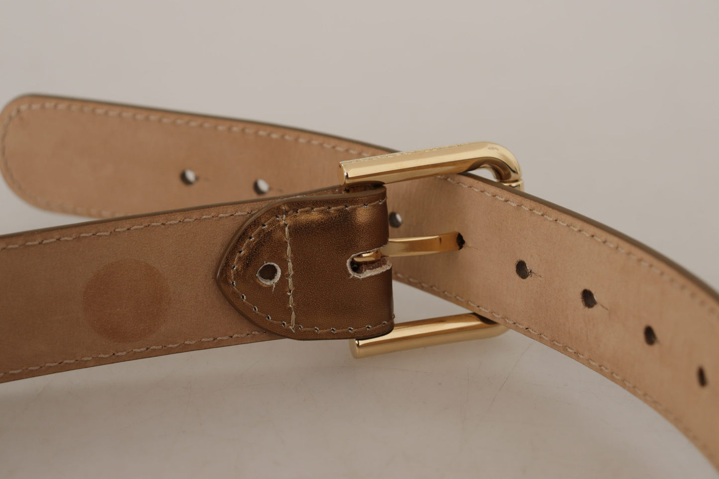 Dolce & Gabbana Bronze Leather Gold Logo Engraved Waist Buckle Belt