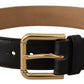 Dolce & Gabbana Black Solid Leather Classic Gold Waist Buckle Belt