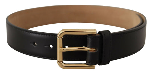 Dolce & Gabbana Black Solid Leather Classic Gold Waist Buckle Belt