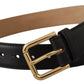 Dolce & Gabbana Black Solid Leather Classic Gold Waist Buckle Belt