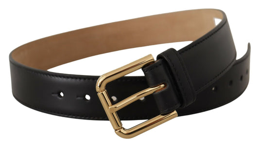 Dolce & Gabbana Black Solid Leather Classic Gold Waist Buckle Belt