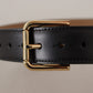 Dolce & Gabbana Black Solid Leather Classic Gold Waist Buckle Belt