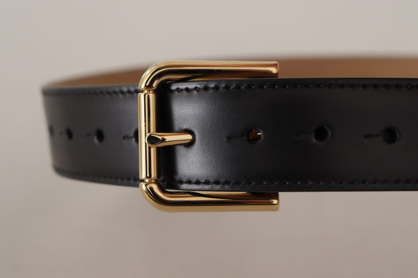 Dolce & Gabbana Black Solid Leather Classic Gold Waist Buckle Belt