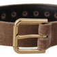 Dolce & Gabbana Light Brown Velvet Gold Tone Logo Metal Buckle Belt