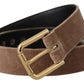 Dolce & Gabbana Light Brown Velvet Gold Tone Logo Metal Buckle Belt