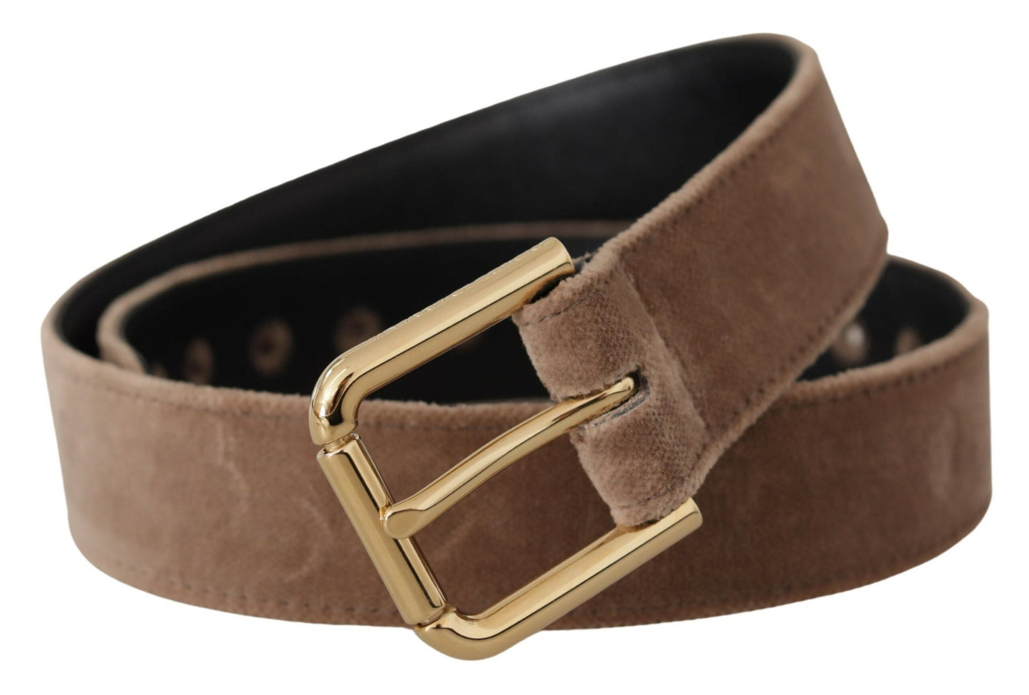 Dolce & Gabbana Light Brown Velvet Gold Tone Logo Metal Buckle Belt