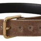 Dolce & Gabbana Light Brown Velvet Gold Tone Logo Metal Buckle Belt