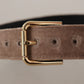 Dolce & Gabbana Light Brown Velvet Gold Tone Logo Metal Buckle Belt