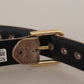 Dolce & Gabbana Light Brown Velvet Gold Tone Logo Metal Buckle Belt