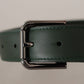 Dolce & Gabbana Army Green Leather Logo Metal Waist Buckle Belt