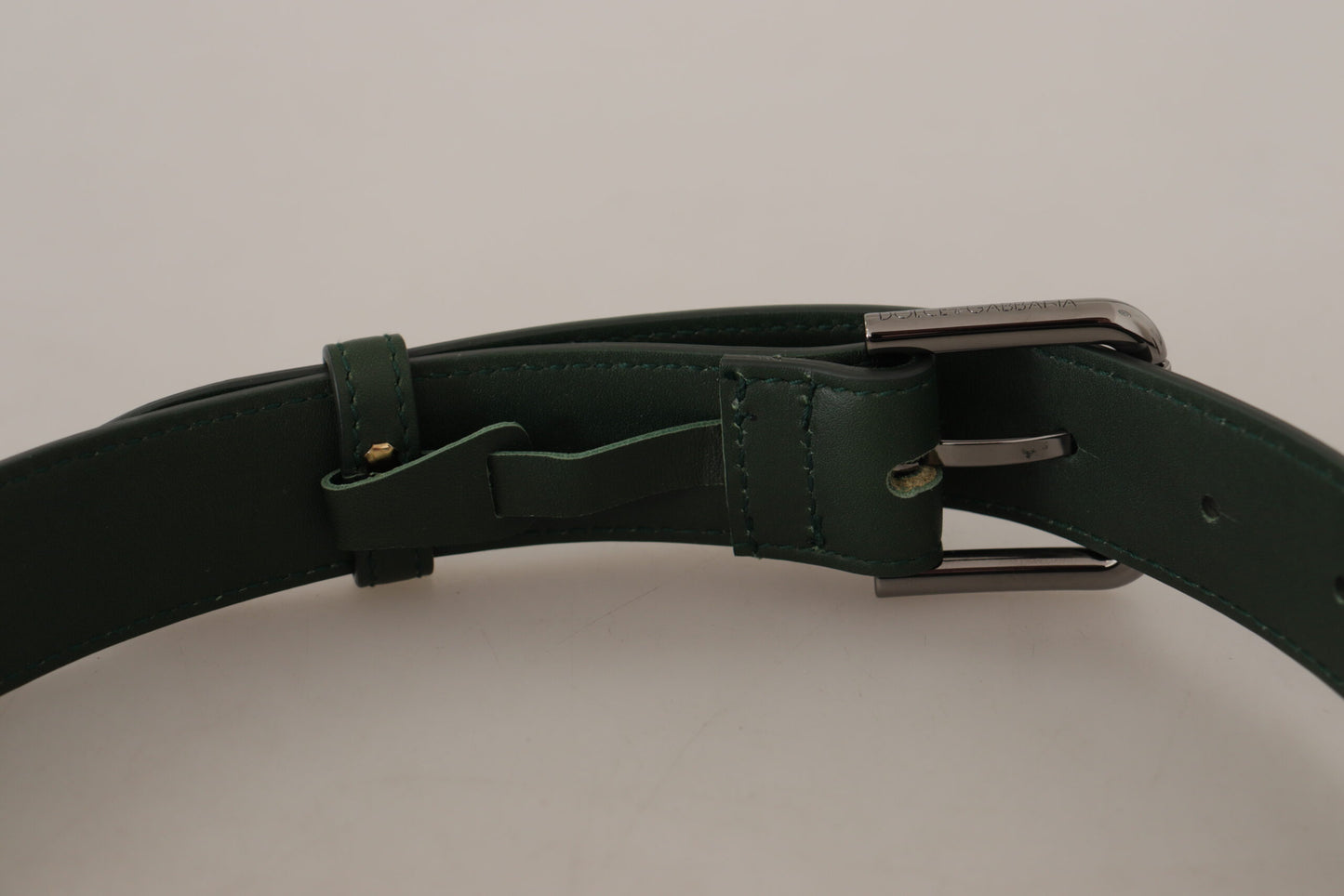 Dolce & Gabbana Army Green Leather Logo Metal Waist Buckle Belt