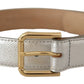 Dolce & Gabbana Silver Leather Gold Tone Logo Metal Waist Buckle Belt