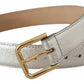 Dolce & Gabbana Silver Leather Gold Tone Logo Metal Waist Buckle Belt