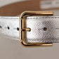 Dolce & Gabbana Silver Leather Gold Tone Logo Metal Waist Buckle Belt