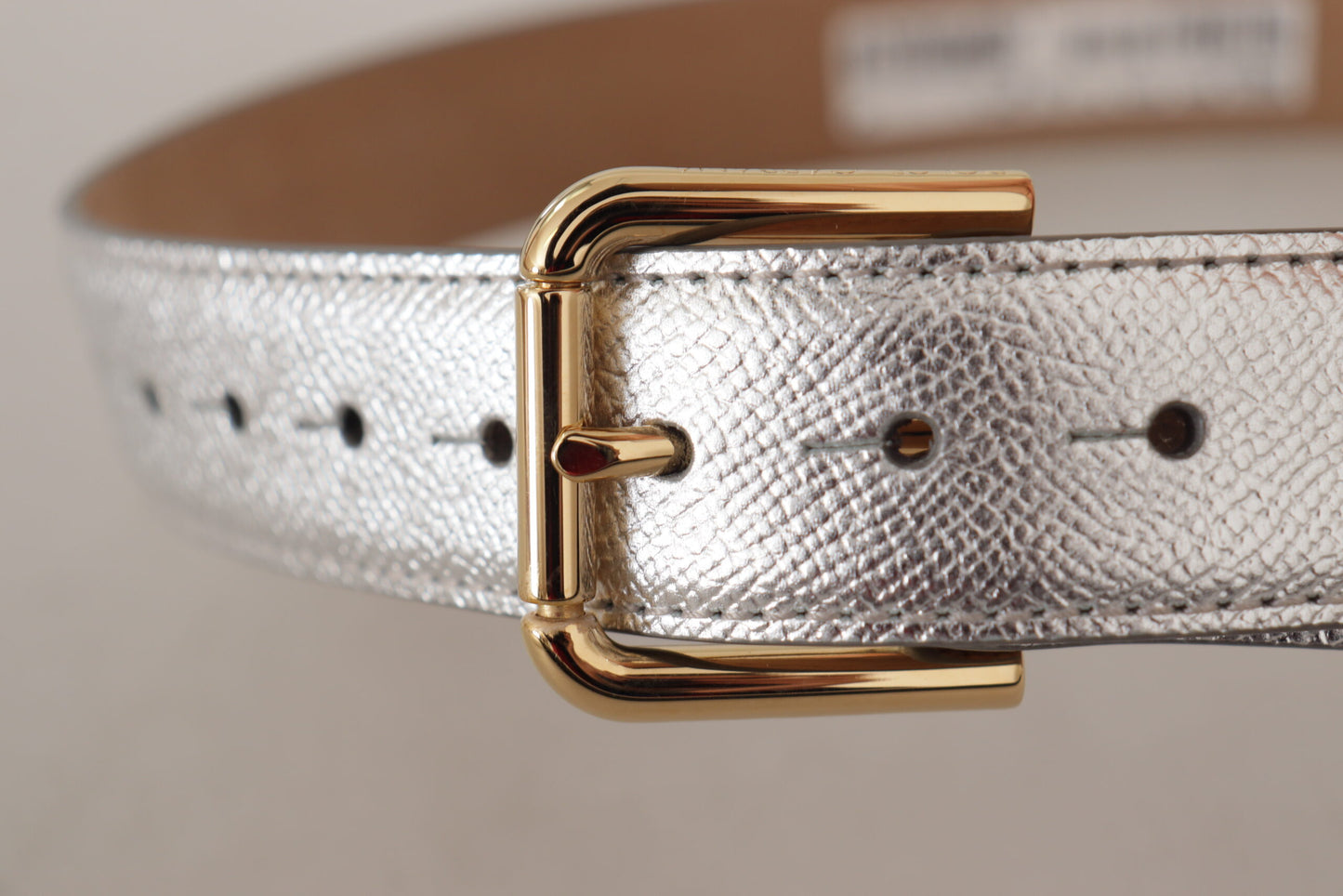 Dolce & Gabbana Silver Leather Gold Tone Logo Metal Waist Buckle Belt