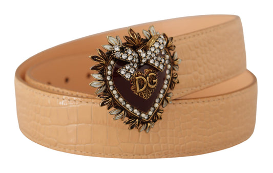 Dolce & Gabbana Beige Croc Pattern DEVOTION Heart DG Waist Buckle Belt