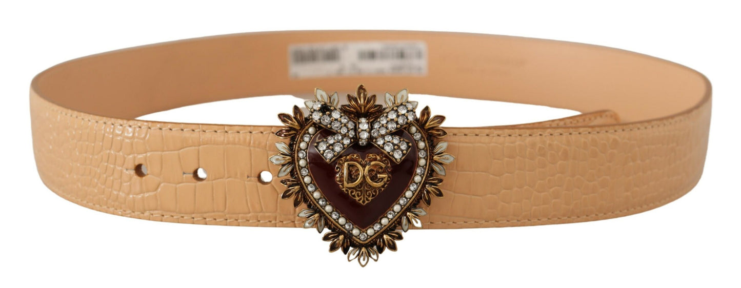 Dolce & Gabbana Beige Croc Pattern DEVOTION Heart DG Waist Buckle Belt