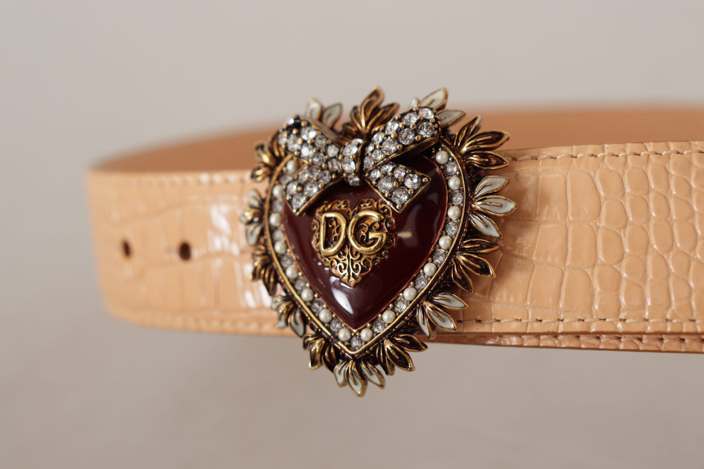 Dolce & Gabbana Beige Croc Pattern DEVOTION Heart DG Waist Buckle Belt