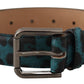 Dolce & Gabbana Blue Green Leopard Print Logo Metal Waist Buckle Belt