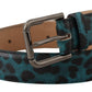 Dolce & Gabbana Blue Green Leopard Print Logo Metal Waist Buckle Belt