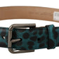 Dolce & Gabbana Blue Green Leopard Print Logo Metal Waist Buckle Belt