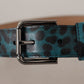 Dolce & Gabbana Blue Green Leopard Print Logo Metal Waist Buckle Belt