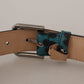 Dolce & Gabbana Blue Green Leopard Print Logo Metal Waist Buckle Belt