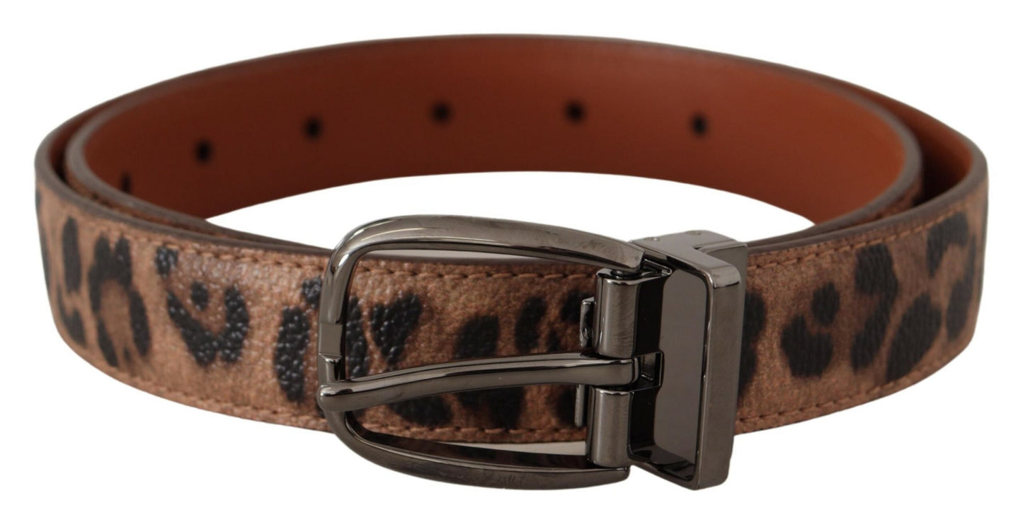 Dolce & Gabbana Brown Leopard Embossed Leather Buckle Belt