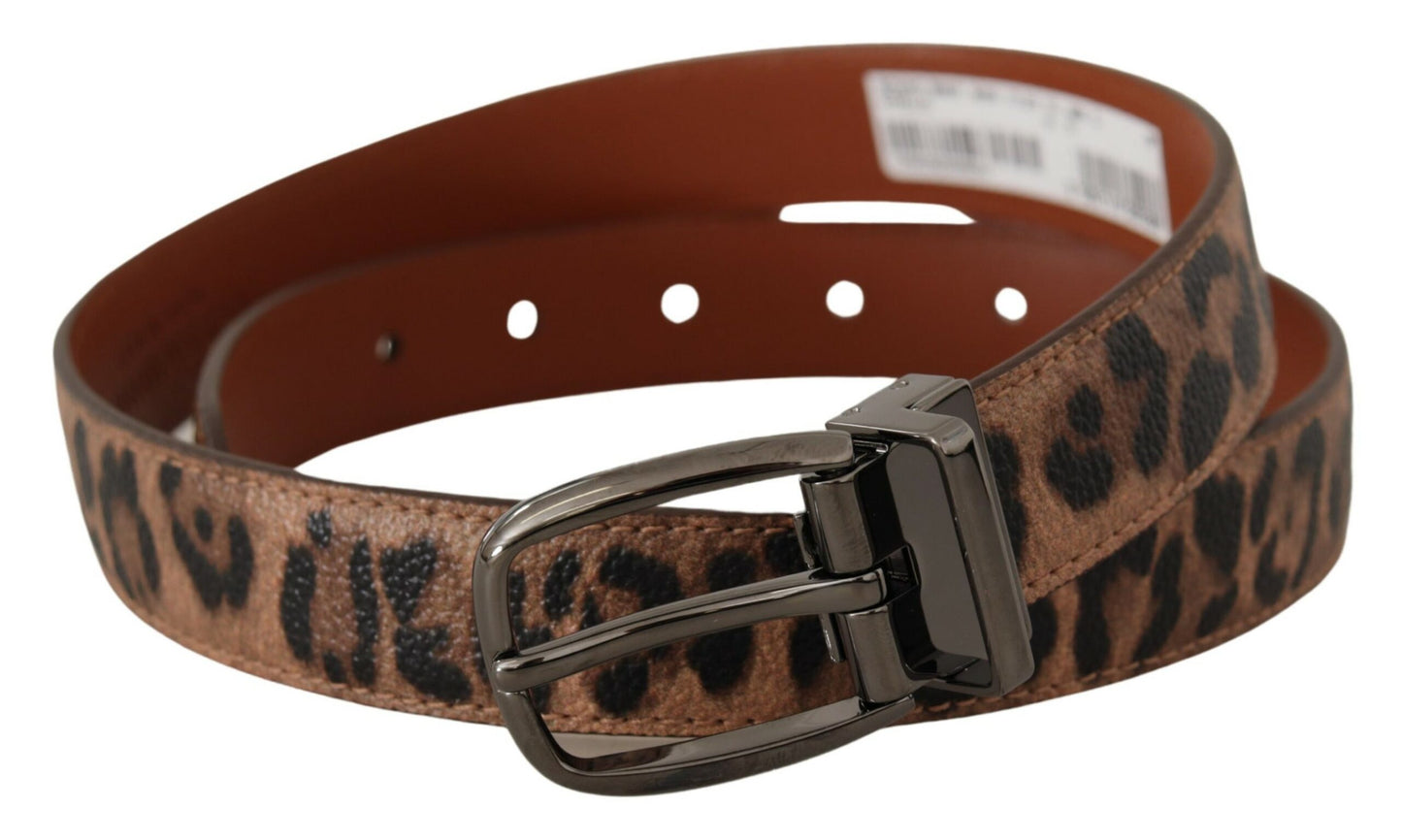 Dolce & Gabbana Brown Leopard Embossed Leather Buckle Belt