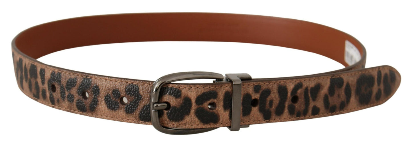 Dolce & Gabbana Brown Leopard Embossed Leather Buckle Belt