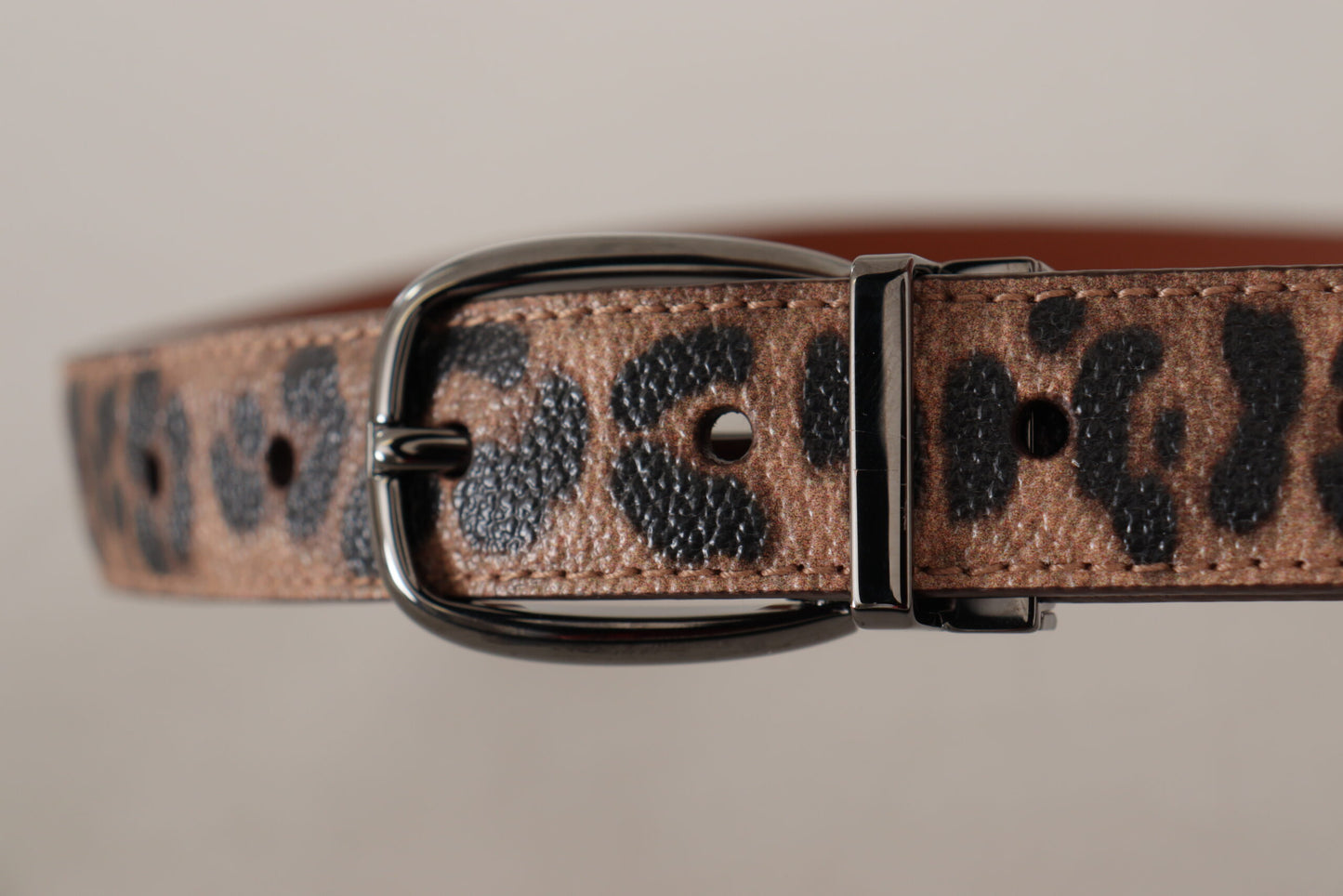 Dolce & Gabbana Brown Leopard Embossed Leather Buckle Belt