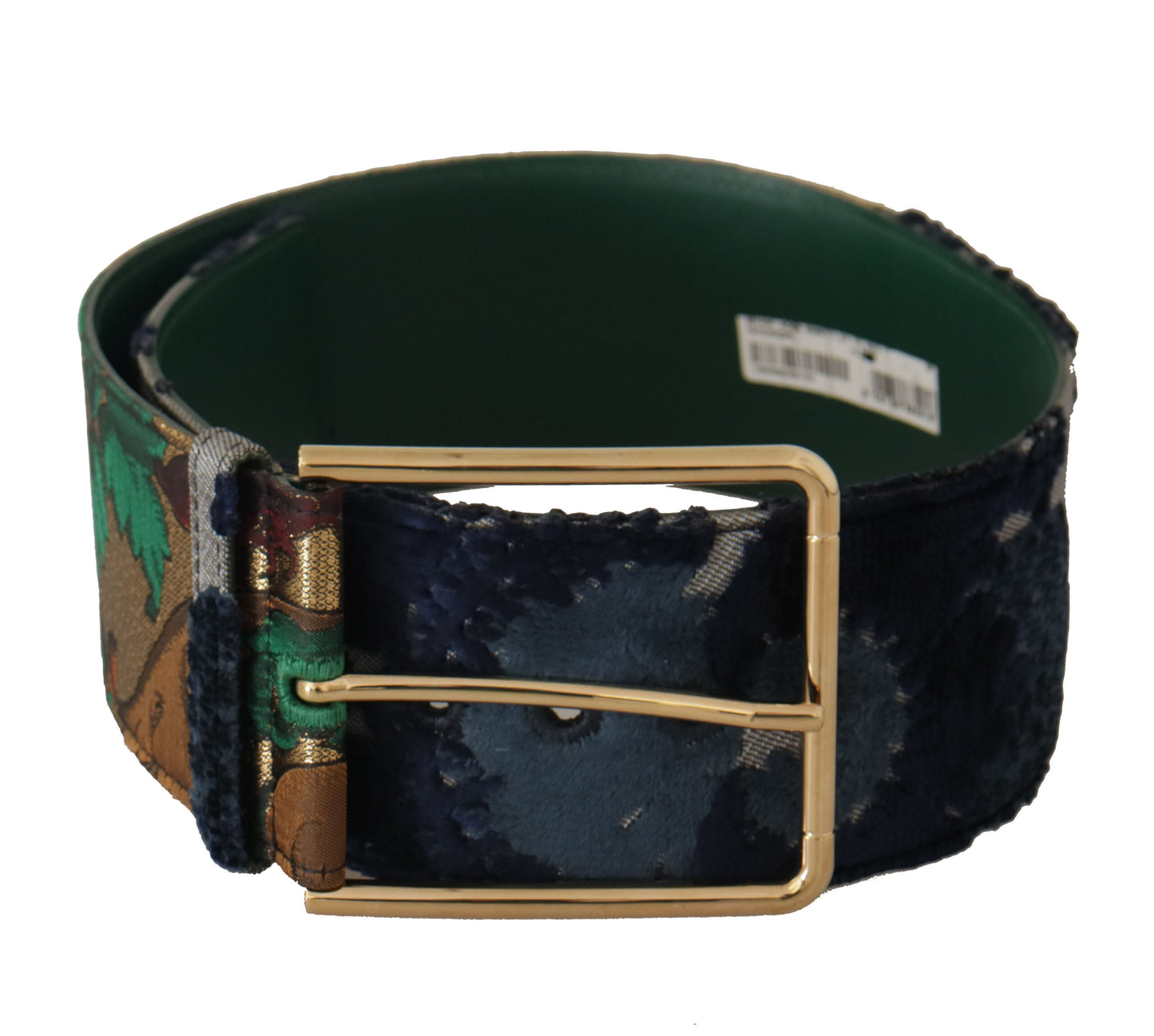 Dolce & Gabbana Green Jacquard Embroid Leather Gold Metal Buckle Belt